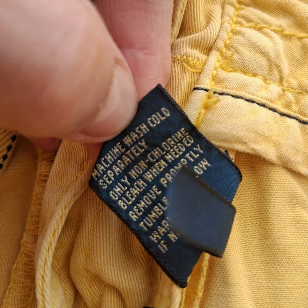 Polo Ralph Lauren‎ Chino Shorts Flat Front Casual Yellow Mens Size 35 Pony